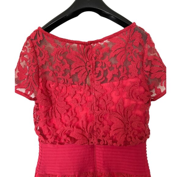 Tadashi Shoji Red Blouson Waist Sheer Embroidered Lace Dress Sz 12 Holiday - Picture 11 of 13